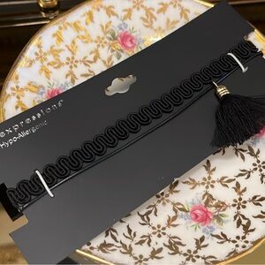 Black Stretch Tassel Choker Necklace